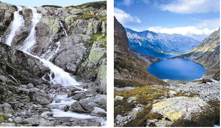 Wielka Siklawa (po lewej), Morskie Oko (po prawej)